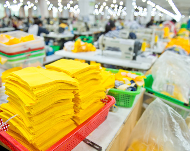 Industrial size clothes factory in asia.
